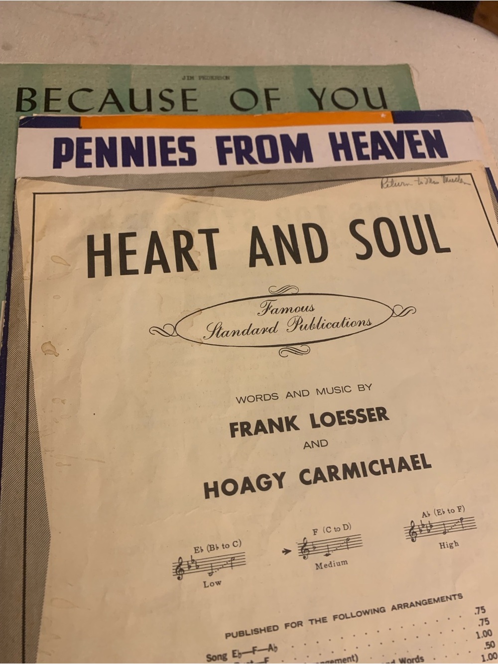 3 Vintage Well Known Sheet Music Selections From 1930 to 1940